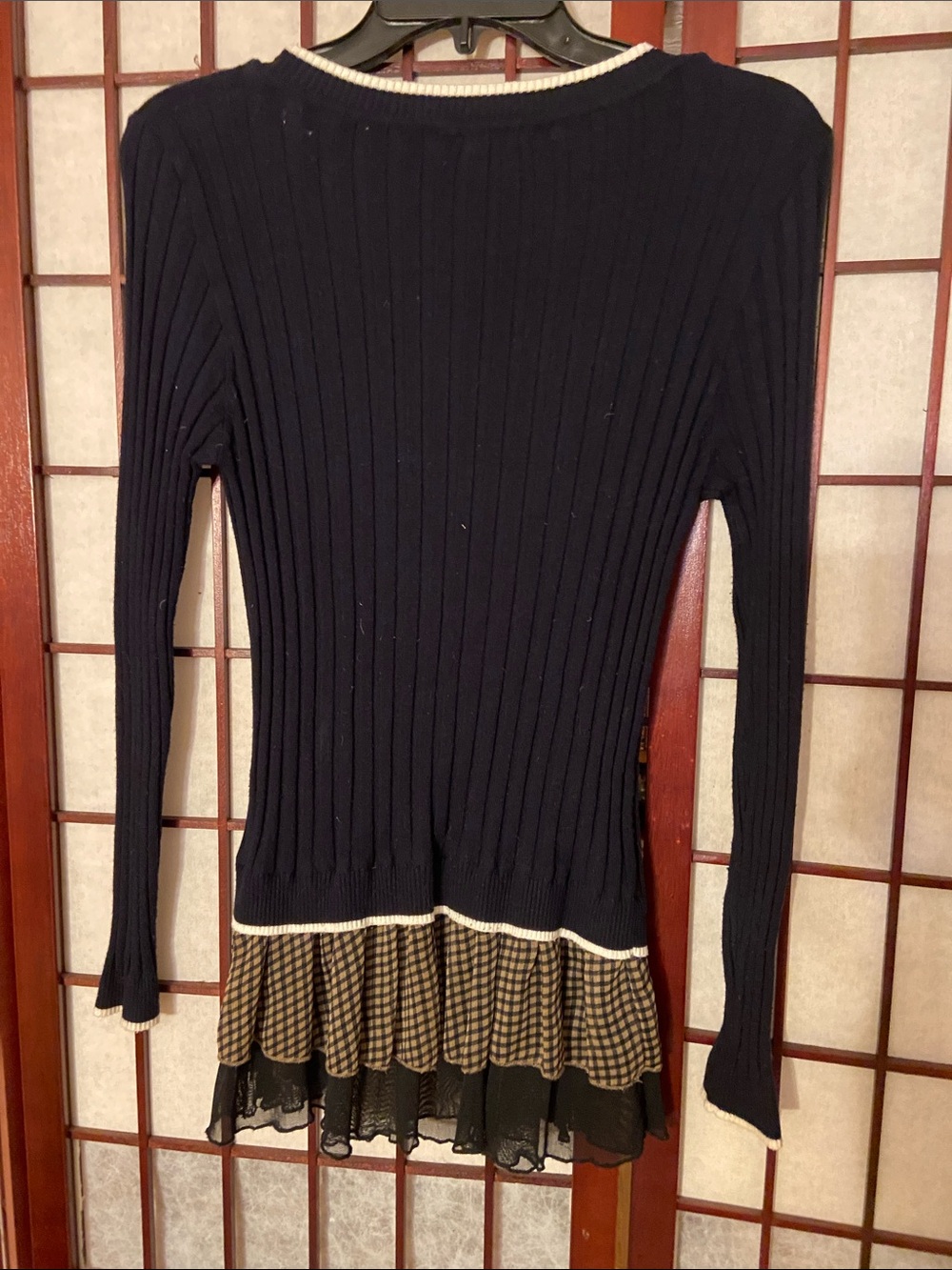 Black Knit Cardigan with Brown Check Bodice - Picture 4 of 4